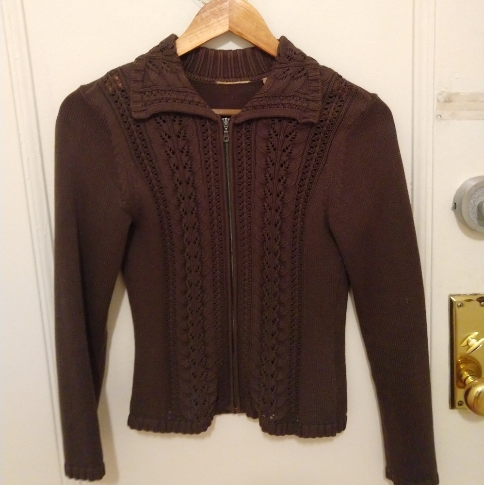 LAST CHANCE Olive zip up 100% cotton cardigan XS